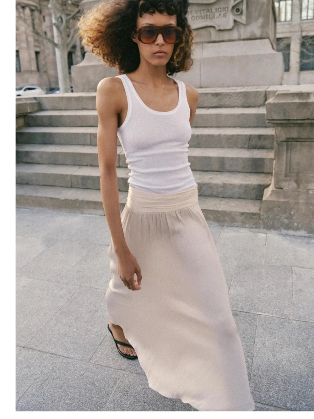 Zara Cream Maxi Skirt with Ruched Waistband